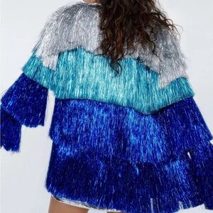 Nasty Gal Blue Fringe Jacket